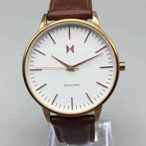 MVMT Figueroa Avenue Watch Women 38mm Rose Gold Tone Leather New Battery